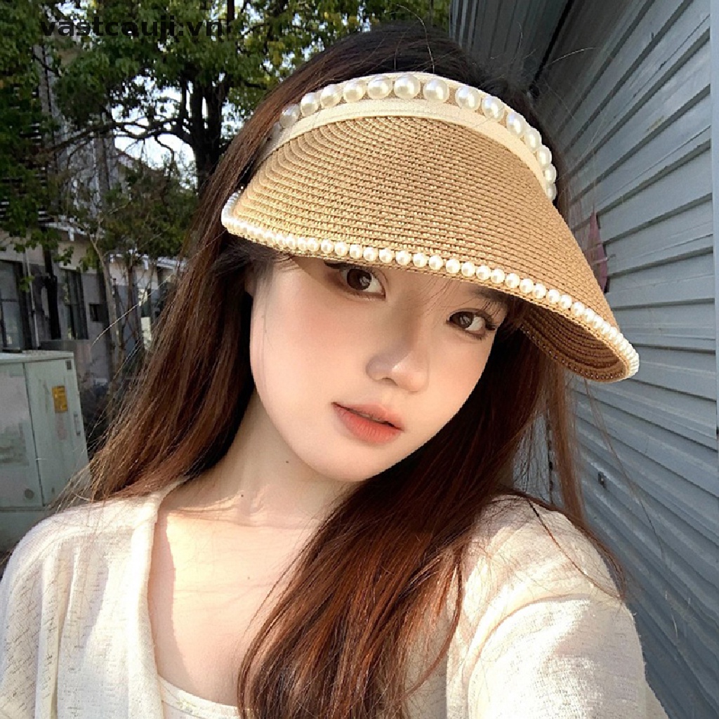 Mũ Lưỡi Trai Hở Chóp Đính Ngọc Trai Thời Trang Mùa Hè Cho Nữ