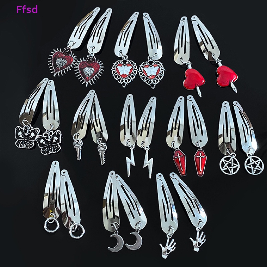 {Ffsd} Kẹp Tóc Hình Chìa Khóa / Trái Tim / Ngôi Sao / Trái Tim / Mặt Trăng Phong Cách Punk Cổ Điển Goth Cho