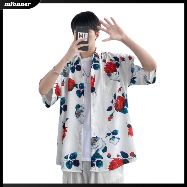 Áo Sơ Mi Cotton Ngắn Tay Dáng Rộng In Họa Tiết Retro Cá Tính Dành Cho Nam