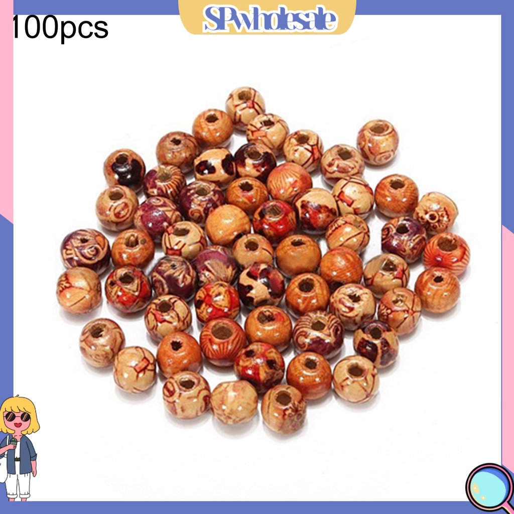&lt;SPwholesale&gt; Set 100 Hạt Gỗ Tròn 10mm Nhiều Màu Làm Trang Sức