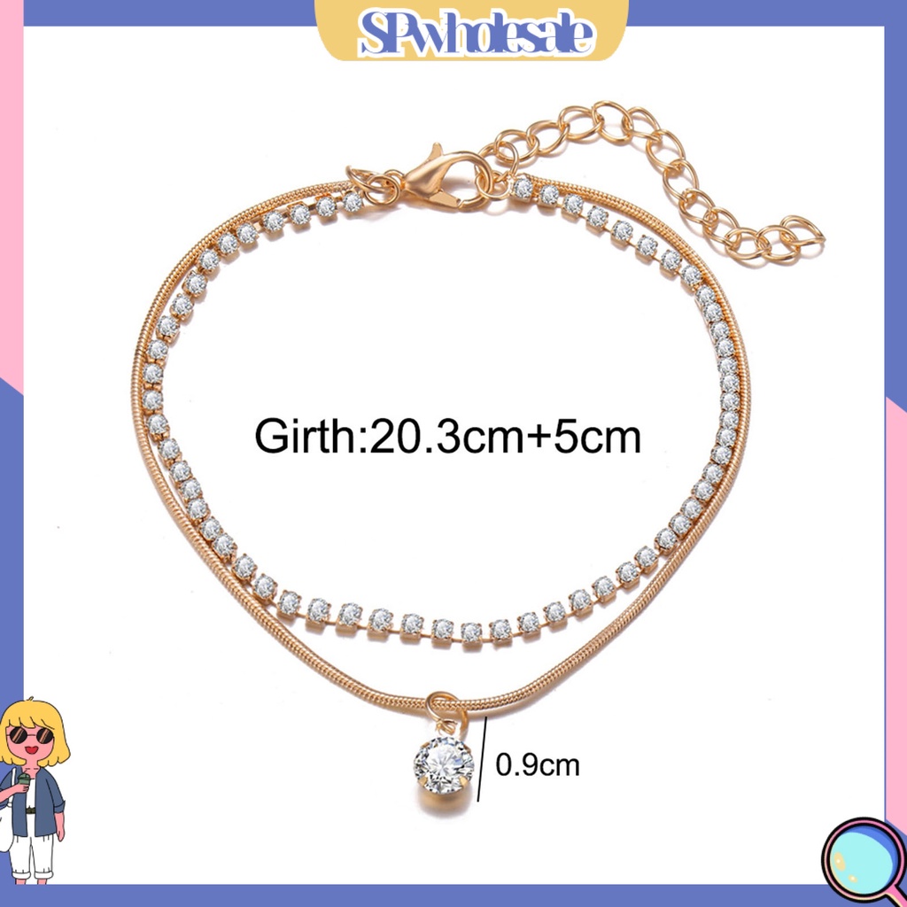 <SPwholesale> Lắc Chân Hợp Kim Hai Lớp Đính Đá Toàn Diện Thời Trang Đi Biển Cho Nữ