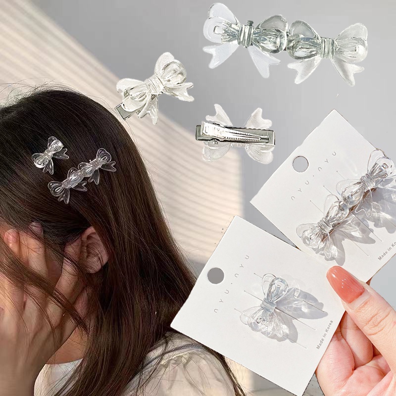 Kẹp Tóc Nơ Trong Suốt Phong Cách Hàn Quốc Cổ Điển Cho Nữ