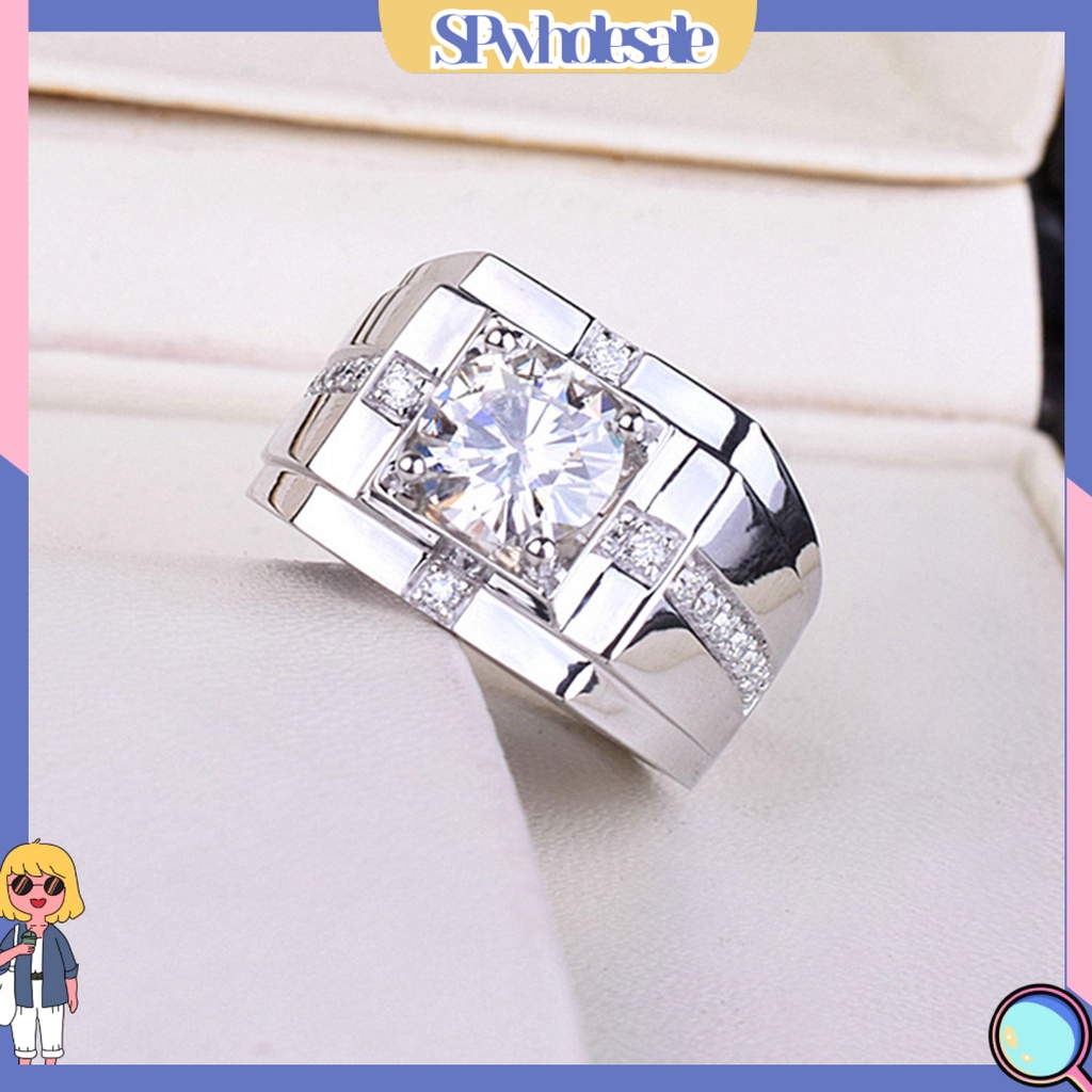 <SPwholesale> Nhẫn Hở Mạ Điện Khảm Đá Zircon Hình Học Sáng Bóng Trang Sức Không Gây Dị Ứng Trang Sức Làm Quà Tặng Cho Nam