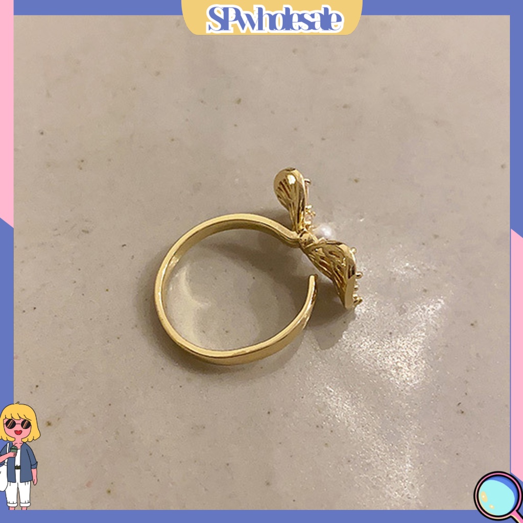 <SPwholesale> Nhẫn Đeo Ngón Trỏ Rỗng Hình Nơ Rỗng Đính Đá Zircon Trọng Lượng Nhẹ Trang Trí Có Thể Điều Chỉnh Dành Cho Nữ