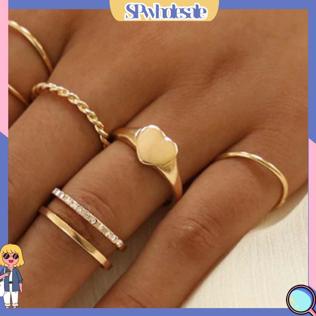 <SPwholesale> Set 8 Nhẫn Đeo Tay Kim Loại Đính Đá Thời Trang Cho Nữ