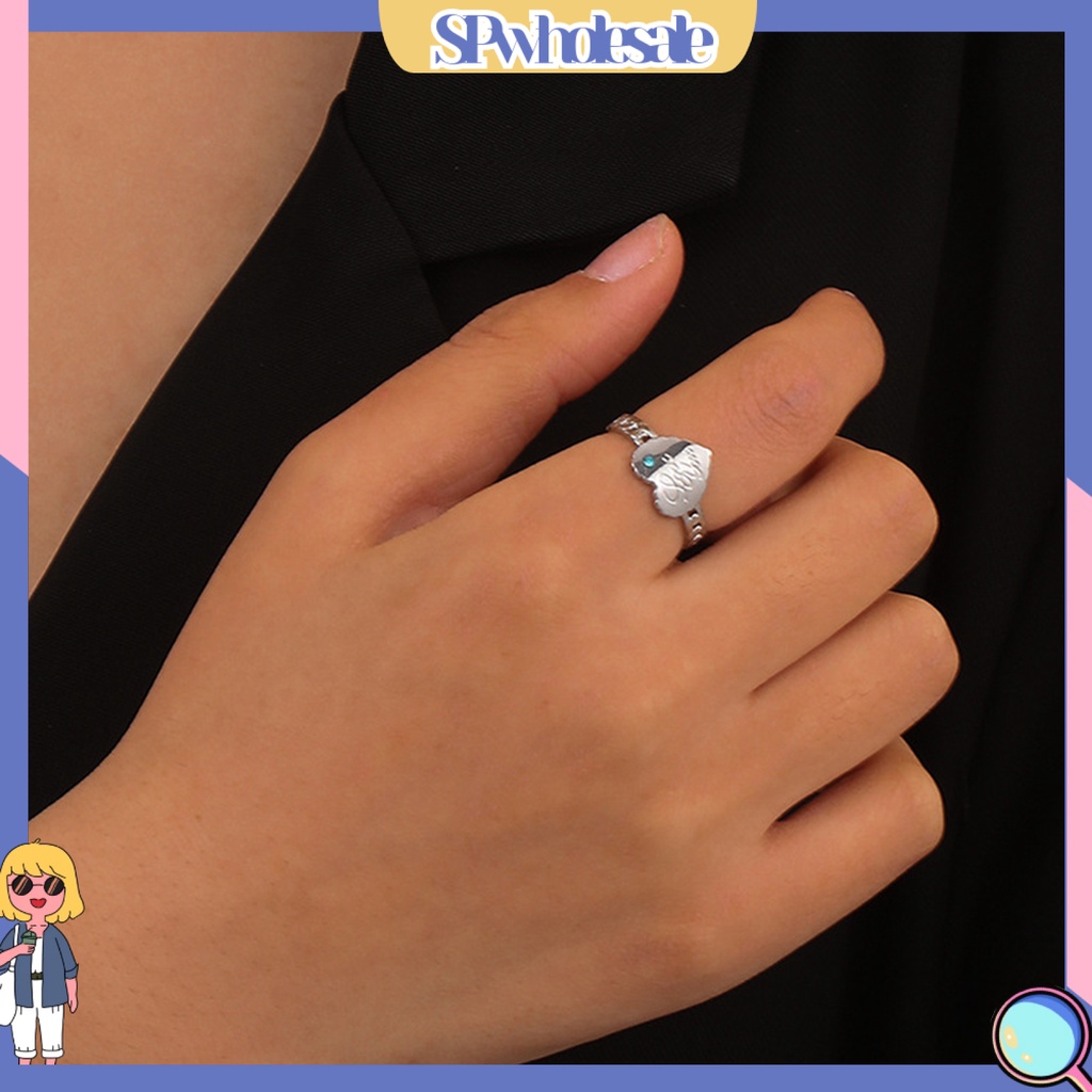 &lt;SPwholesale&gt; Nhẫn Dạng Hở Đính Đá Quý Nhân Tạo Hình Trái Tim Chữ Cái Màu Xanh Dương Có Thể Điều Chỉnh Kích Thước