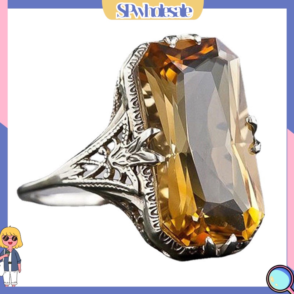 <SPwholesale> Nhẫn Đính Hôn Khoét Rỗng Mạ Điện Đính Đá Zircon Hình Học Trang Sức Cho Tiệc Cưới