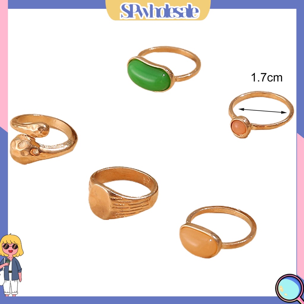 <SPwholesale> Bộ 5 Nhẫn Hợp Kim Đính Đá Quý Nhân Tạo Sang Trọng