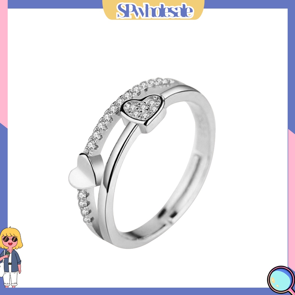 <SPwholesale> Nhẫn Hở Hai Đầu Hình Trái Tim Đính Đá Thời Trang Cho Nữ