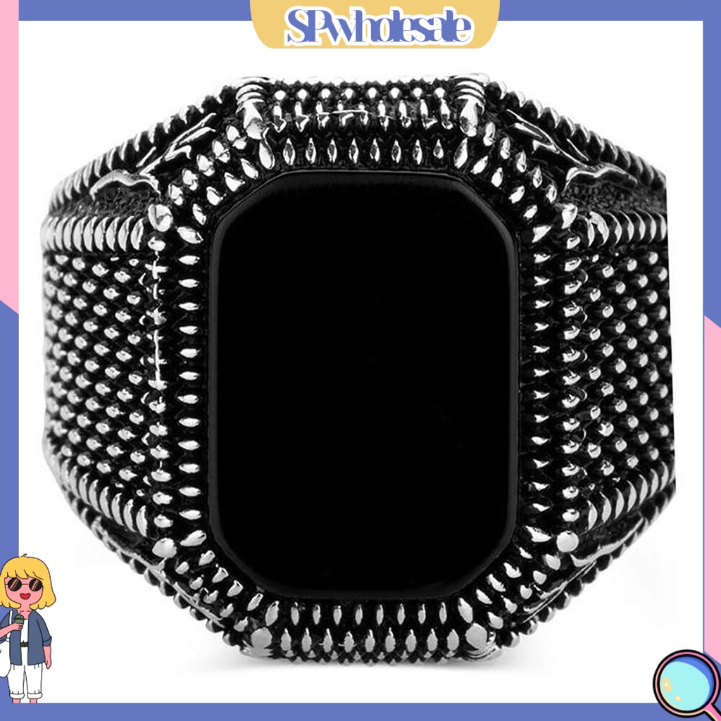 <SPwholesale> Nhẫn Đính Đá Quý Đen Bằng Hợp Kim Sang Trọng Thoải Mái Hợp Thời Trang