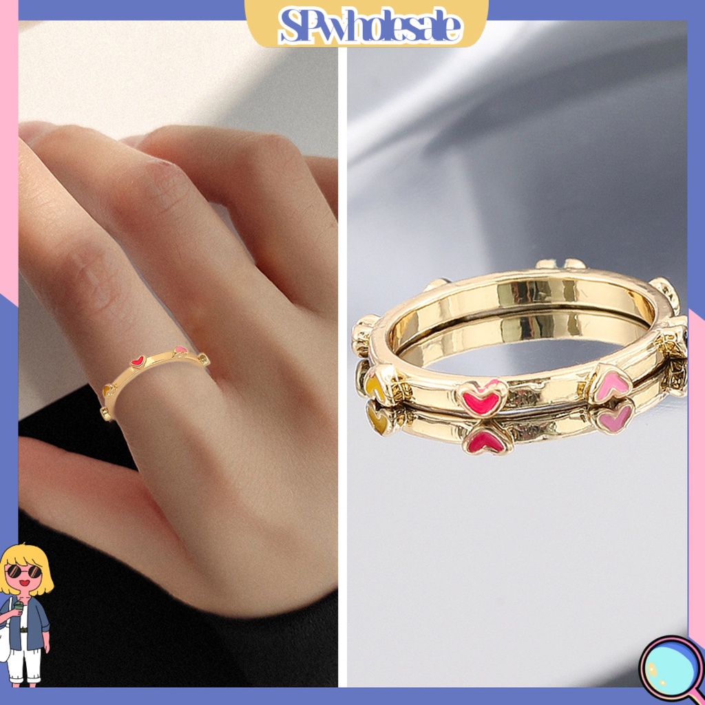 <SPwholesale> Nhẫn Đeo Ngón Tay Nhiều Màu Sắc Khô Thoáng Hình Trái Tim Quà Tặng Sinh