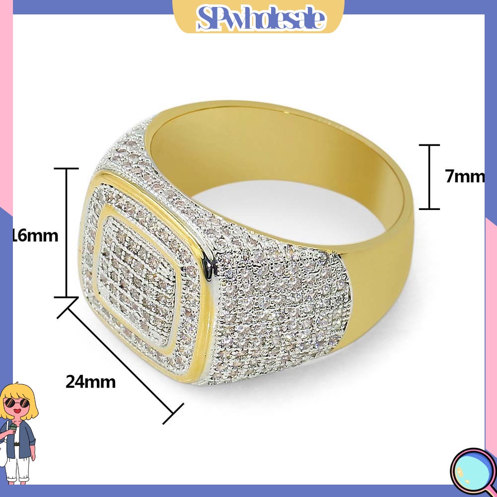 &lt;SPwholesale&gt; Nhẫn Đính Hôn Nam Mặt Vuông Đính Đá Lấp Lánh