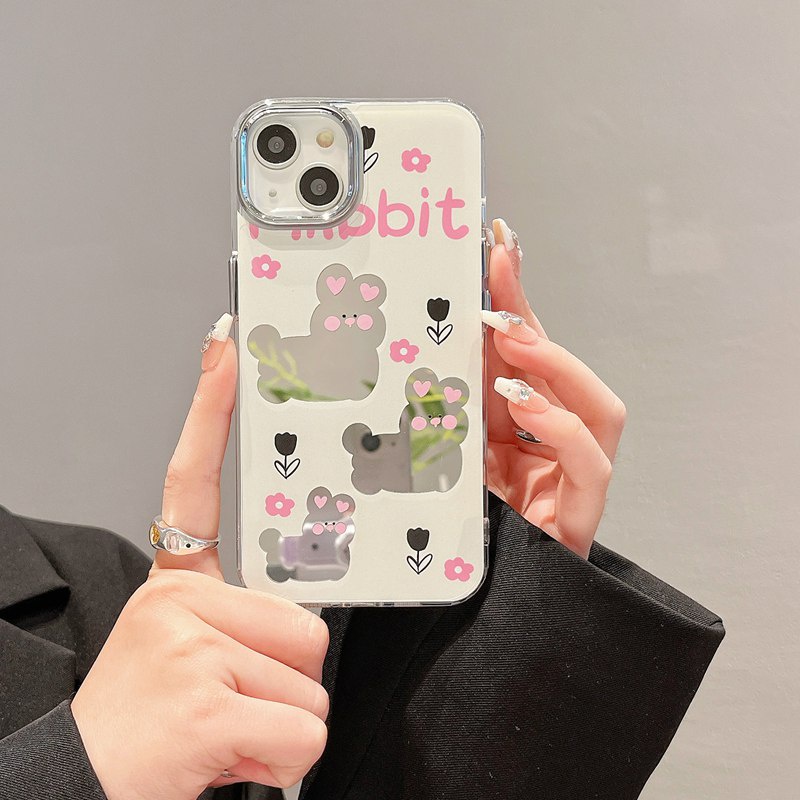 Ốp Điện Thoại Tráng Gương Mạ Điện Họa Tiết Hoa Và Thỏ Hồng Cho IPhone 11 12 13 14 Pro Max