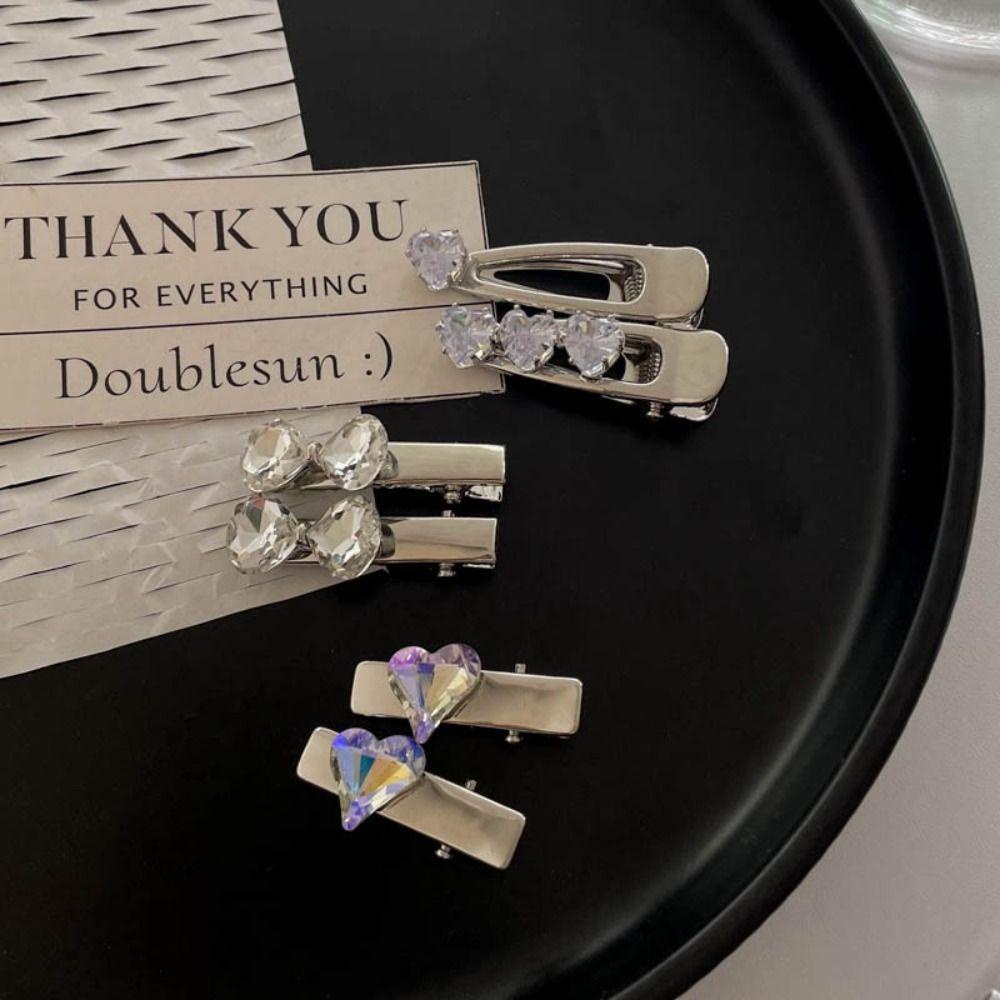 Kẹp Tóc Nhỏ Bằng Hợp Kim Lấp Lánh Thời Trang Hàn Quốc|Kẹp Tóc Hình Trái Tim Lấp Lánh Phong Cách Retro