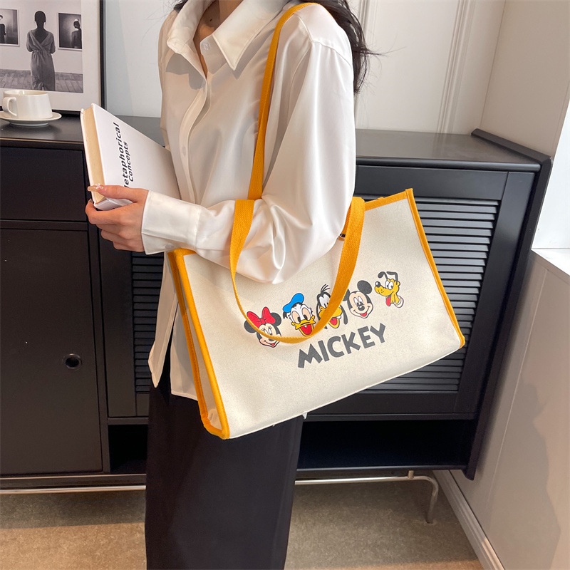 DISNEY Túi vải Cỡ Lớn In Hình Chuột Mickey Minnie Dễ Thương Cho Nữ
