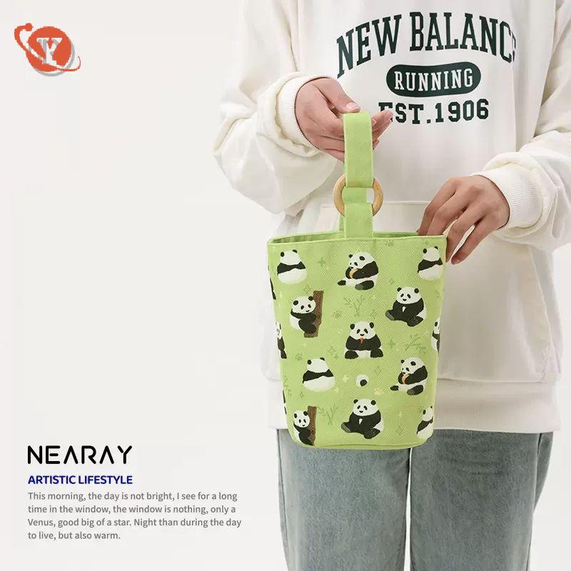 Yp.handbag Túi Xách Vải Canvas Cầm Tay Hình Gấu Trúc Dễ Thương Đựng Hộp Cơm Trưa Văn Phòng