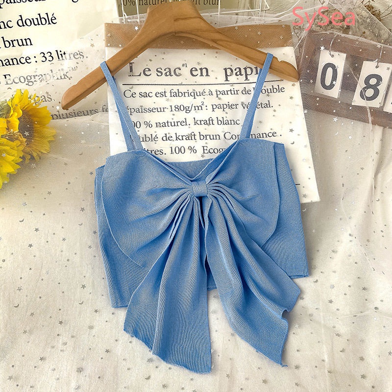 Áo Hai Dây Dệt Kim Đính Nơ Thời Trang Mùa Hè Hàn Quốc Cho Nữ