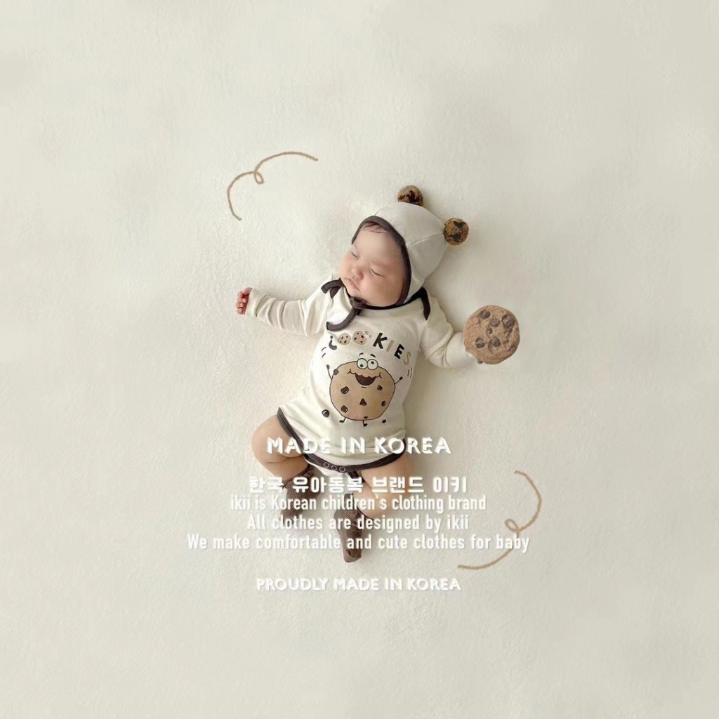 Áo Liền Quần Tam Giác Tay Dài In Hình Bánh Quy Dễ Thương Thời Trang Xuân Thu Cho Bé