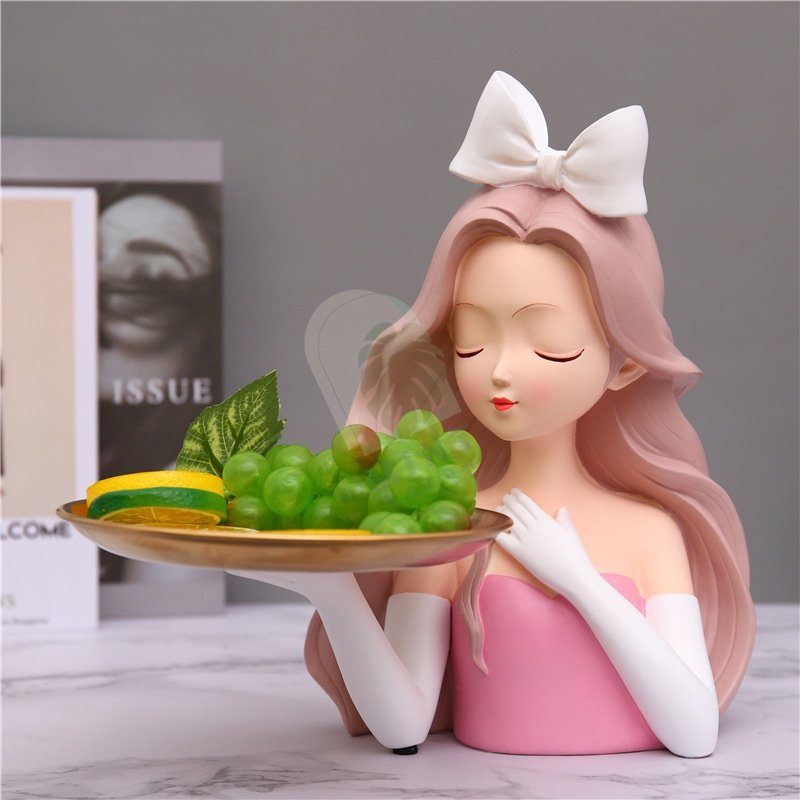 Tượng cô gái bê đĩa trang trí nhà cửa MINT DECOR khay đựng chìa khóa bánh kẹo quà tặng khai trương
