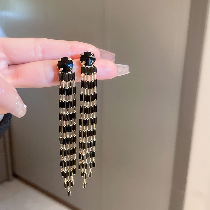 Bông Tai Mạ Bạc 925 Dáng Dài Phối Tua Rua Phong Cách Hàn Quốc Mới