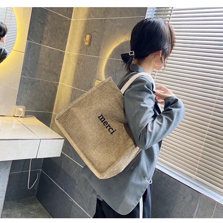 Túi Xách Vải Lanh Cỡ Lớn Khổ a4 Đơn Giản Thời Trang Hàn Quốc Cho Nữ