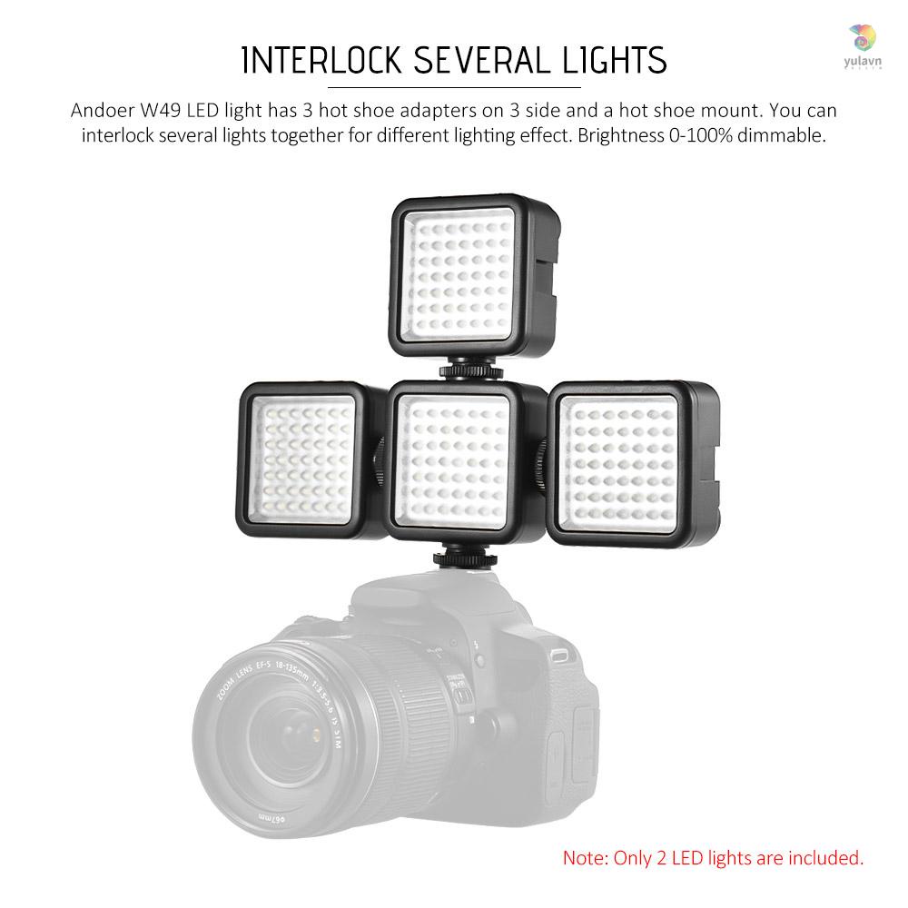 Bộ 2 Bảng Đèn LED Mini Andoer W49 Có Thể Điều Chỉnh Độ Sáng Với Bộ Chuyển Đổi Gắn Đế Giày Cho Máy Quay Phim A7 DSLR