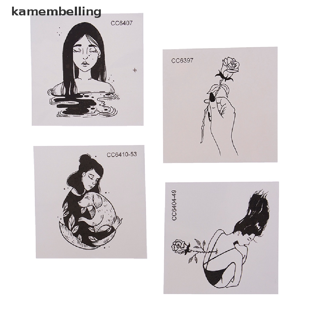 Kamembelling Set 5 Tấm Hình Xăm Dán Họa Tiết Trắng Đen Phong Cách Vintage