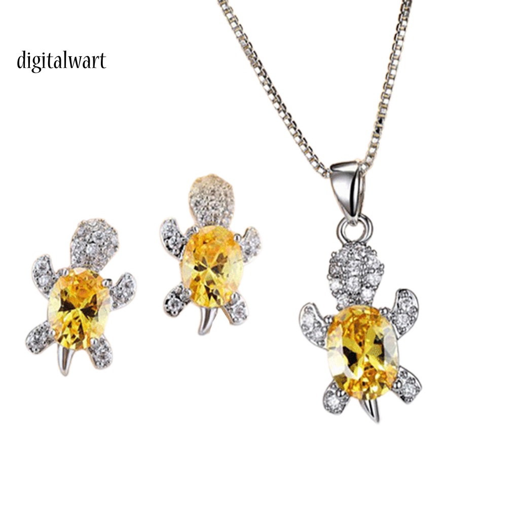 Kỹ Thuật Số| 1 Set Vòng cổ Và Bông Tai Hình Rùa Đính Đá Lấp Lánh