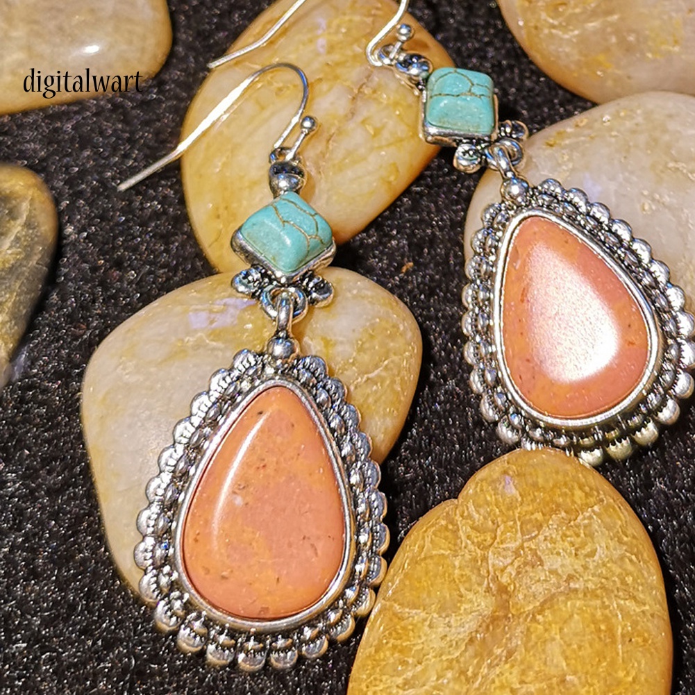 Kỹ Thuật Số| Bông Tai Móc Hình Giọt Nước Đính Đá Ngọc Lam Giả Phong Cách Vintage Thời Trang Cho Nữ