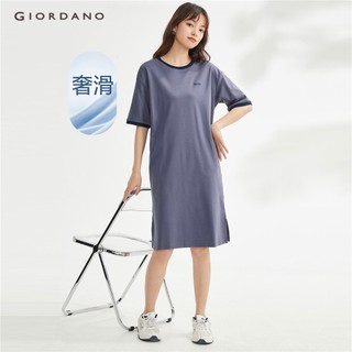 Đầm cotton GIORDANO 05463453 màu tương phản thêu chữ cho nữ