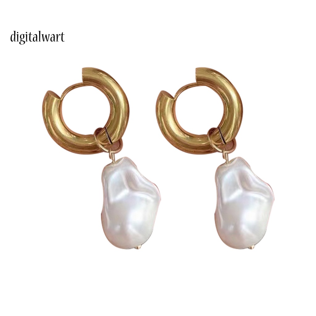 Kỹ Thuật Số| 1 Đôi Bông Tai Tròn Đính Ngọc Trai Giả Phong Cách Baroque Thanh Lịch Dành Cho Nữ