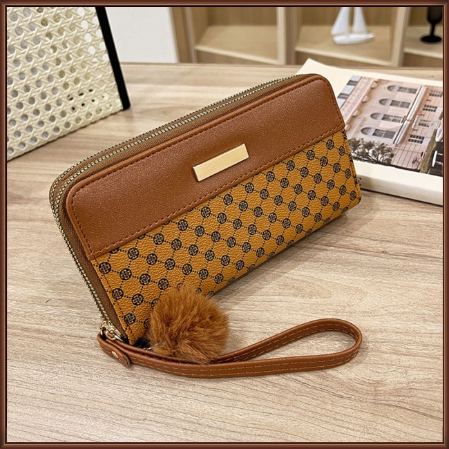 Ví Da Pu Cầm Tay Nhiều Ngăn Đựng Thẻ Phối Màu Tương Phản Thời Trang Cho Nữ