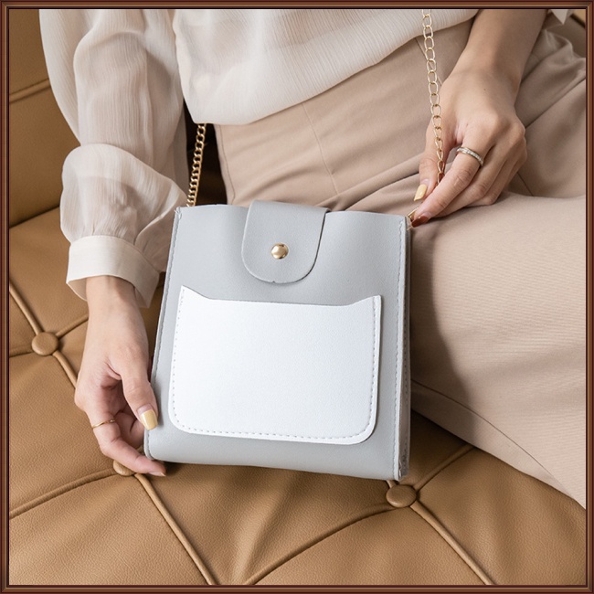 Túi Đeo Chéo Giả Da Phối Màu Tương Phản Với Khóa Nam Châm Thời Trang Cho Nữ