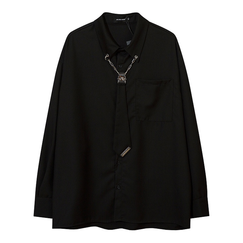 Áo Sơ Mi Tay Dài Phối Dây Xích Kim Loại Thời Trang Đường Phố Cá Tính Cho Nam