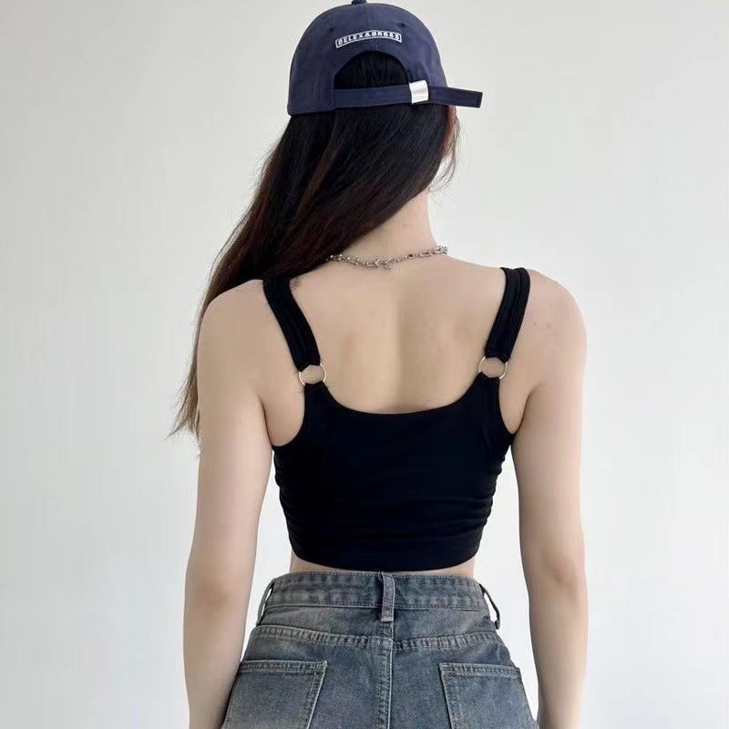 Áo Hai Dây Ôm Dáng Không Đường May In Chữ Thời Trang Cho Nữ