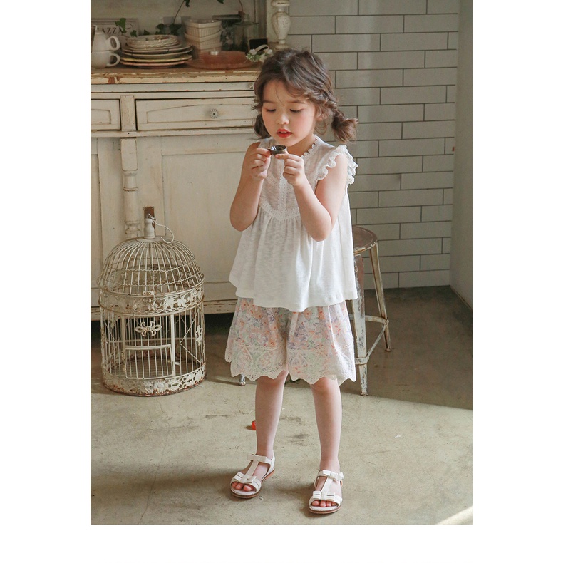 Áo Thun Không Tay Phối Ren Họa Tiết Dâu Tây Phong Cách Hàn Quốc Thời Trang Mùa Hè 2023 Dành Cho Bé Gái