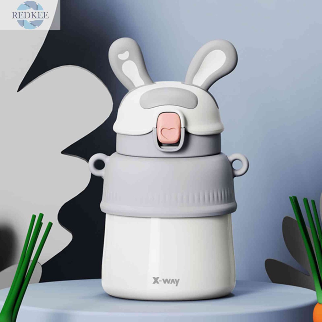 Bình Nước Cách Nhiệt 500ml Thiết Kế Tai Thỏ Xinh Xắn Tiện Dụng