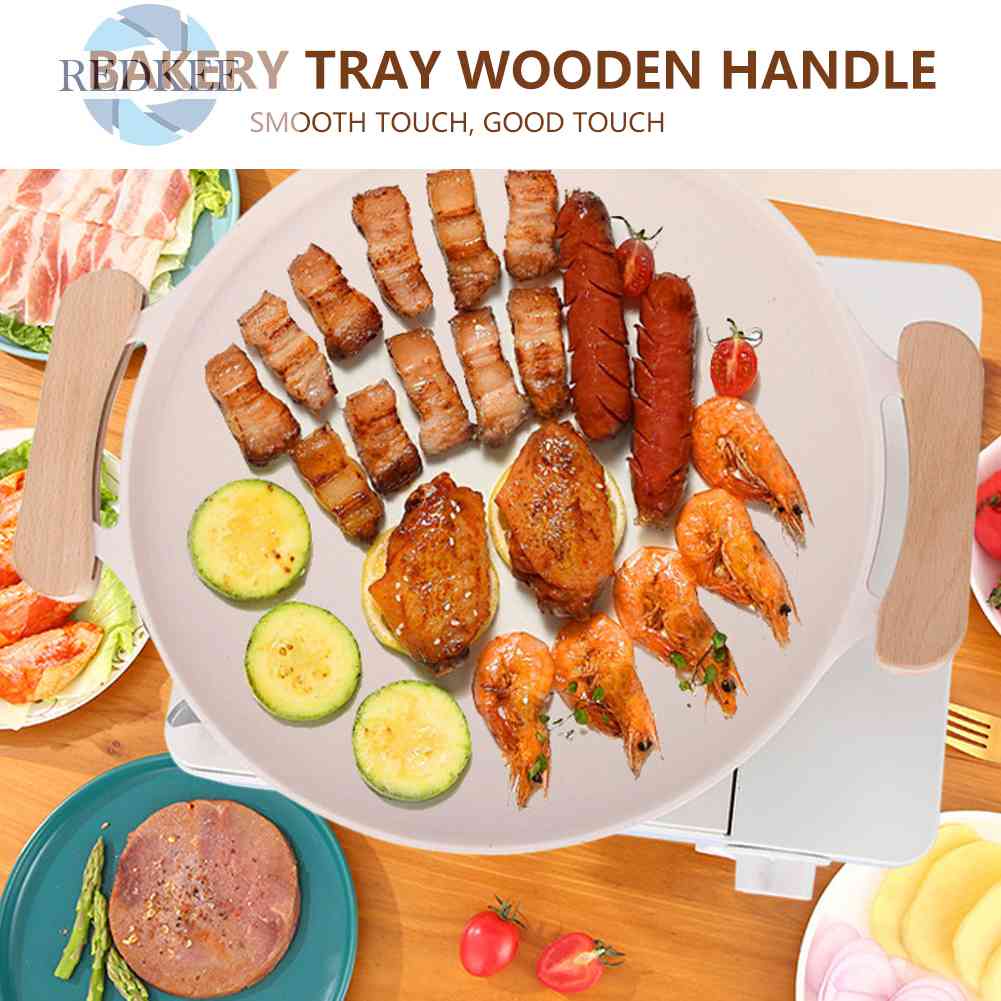 Set 2 Khay Nướng Bánh Có Tay Cầm Bằng Gỗ Chống Bỏng Cho Sân Vườn