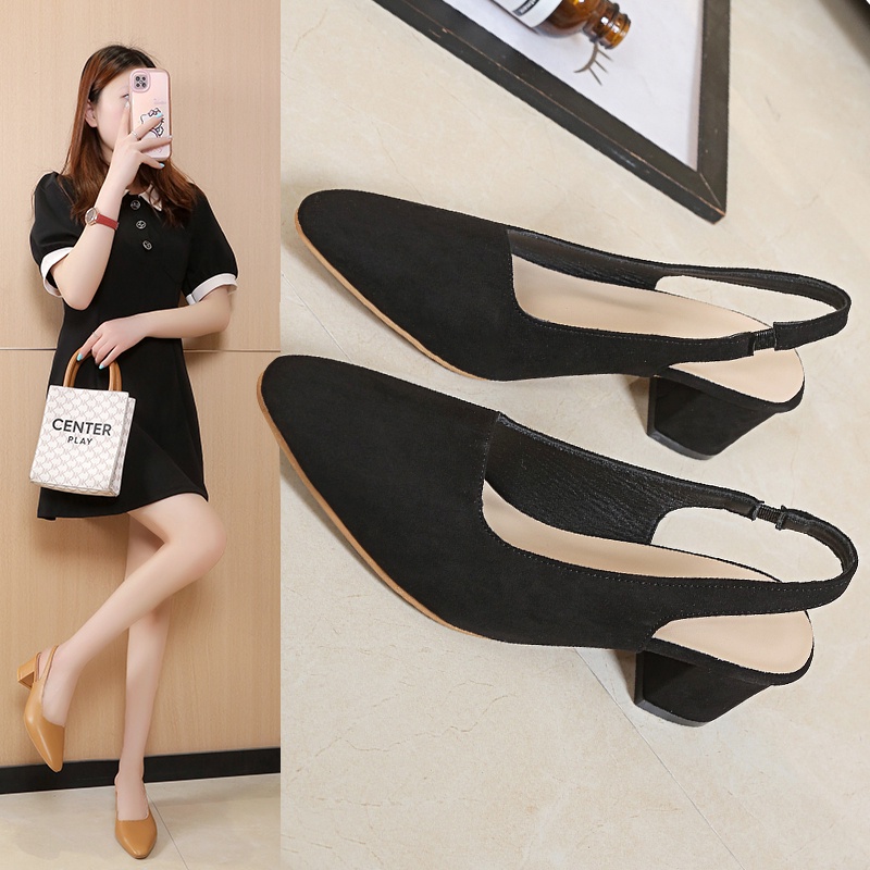 Big Size 36-42 Giày Sandal Cao Gót Nữ Mũi Nhọn Thời Trang hở gót phối dây cao 4.5cm XIELUAIZTA
