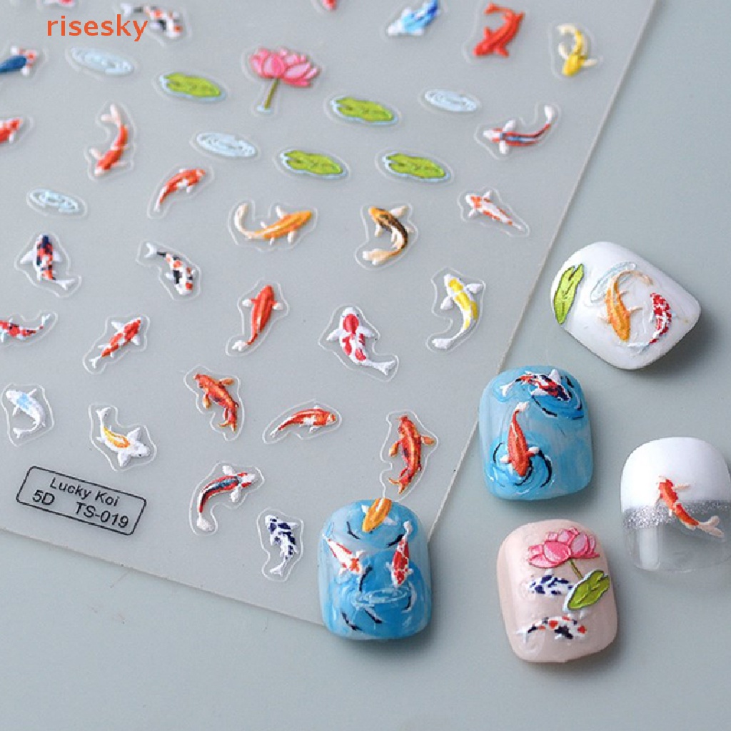 Miếng Dán Trang Trí Móng Tay Họa Tiết Cá Lá Sen / Cá Nhỏ Nhiều Màu 5D Mềm Mại DIY