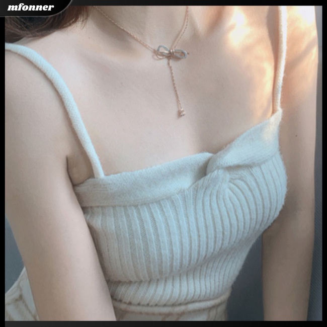 Áo Crop Top Dệt Kim Hai Dây Màu Sắc Thời Trang Thanh Lịch Cho Nữ