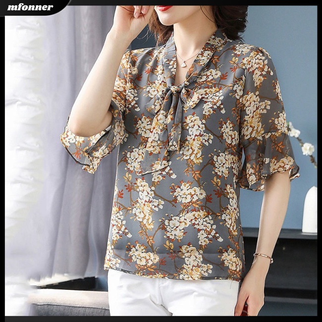 Áo Sơ Mi Tay Ngắn Cổ Chữ V Họa Tiết Hoa Phong Cách Retro Dành Cho Nữ