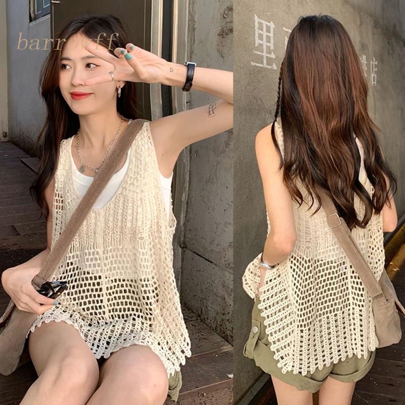 Áo Nữ Dệt Kim Không Tay Cổ Chữ V Sâu Gợi Cảm