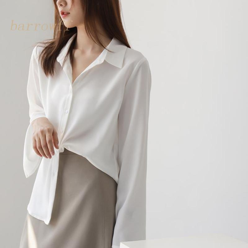 Áo Sơ Mi Chiffon Tay Dài Ống Loe Xẻ Tà Thời Trang Cho Nữ