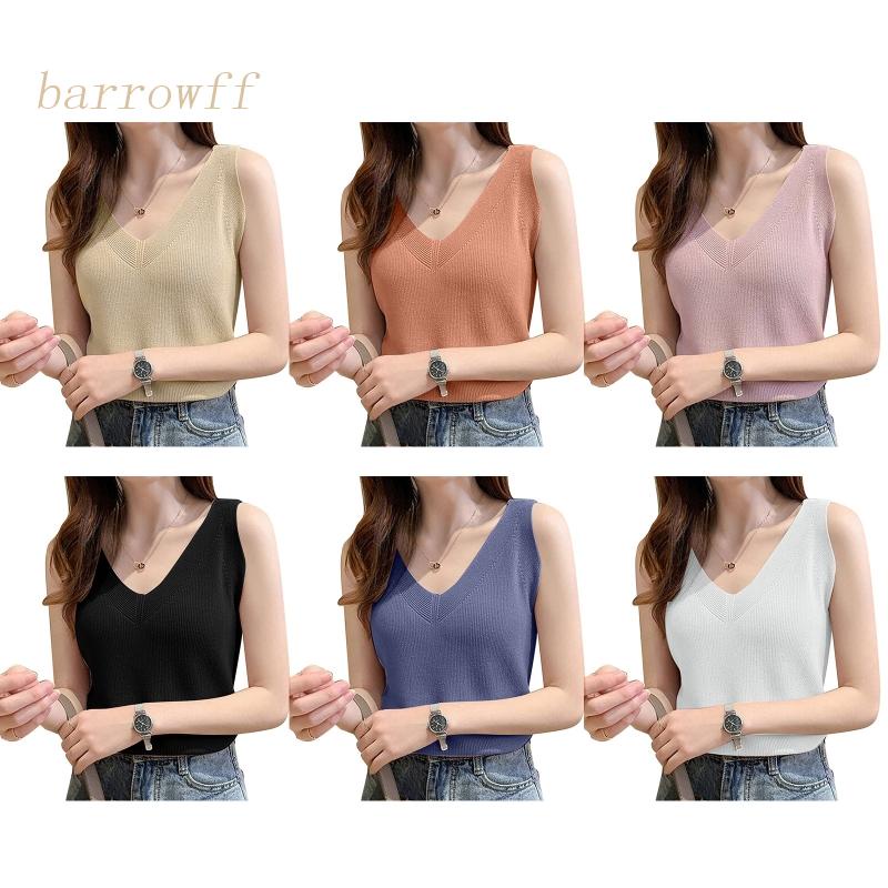 Áo Tank Top Dệt Kim Màu Trơn Cổ Chữ V Khoét Sâu Gợi Cảm Cho Nữ