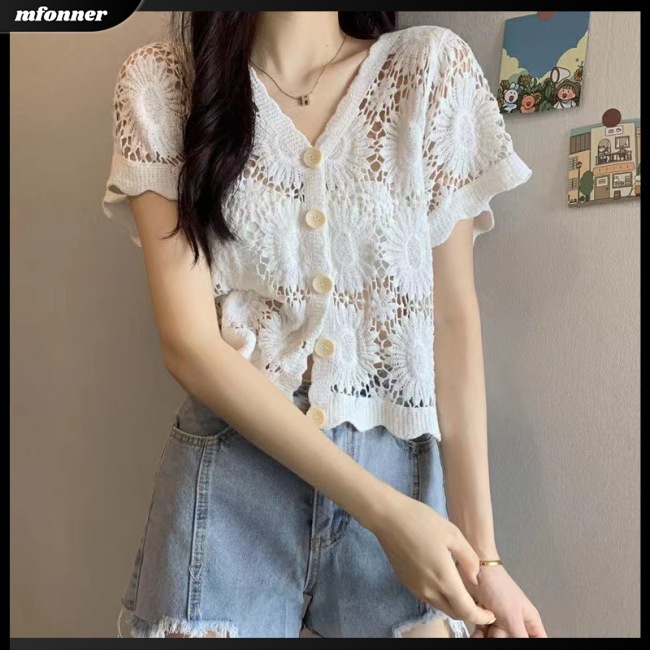 Áo Cardigan Dệt Kim Cổ Chữ V Tay Ngắn Dáng Ôm Thời Trang Dành Cho Nữ