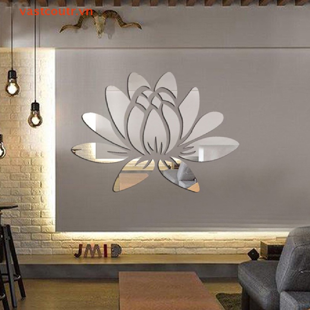 Đề Can Acrylic Hình Hoa Sen 3D Tráng Gương Dùng Để Trang Trí Nhà DIY