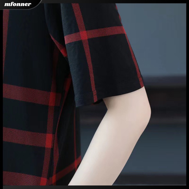 Đầm Nữ Tay Ngắn Cổ Tròn Dáng Chữ A Họa Tiết Caro Thời Trang Cá Tính