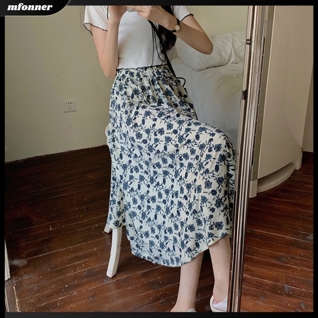 Chân Váy Lưng Cao Co Giãn In Họa Tiết Hoa Phong Cách Pháp Cổ Điển Thời Trang Mùa Hè Cho Nữ