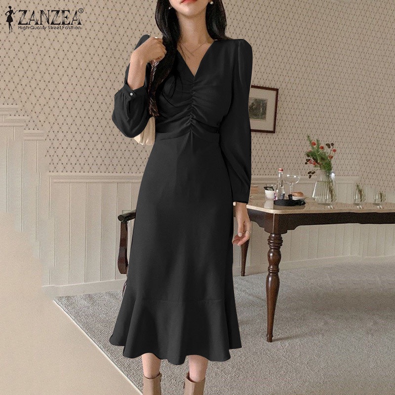 Zanzea Đầm Đuôi Cá Tay Dài Cổ Chữ V Thời Trang Nữ Tính